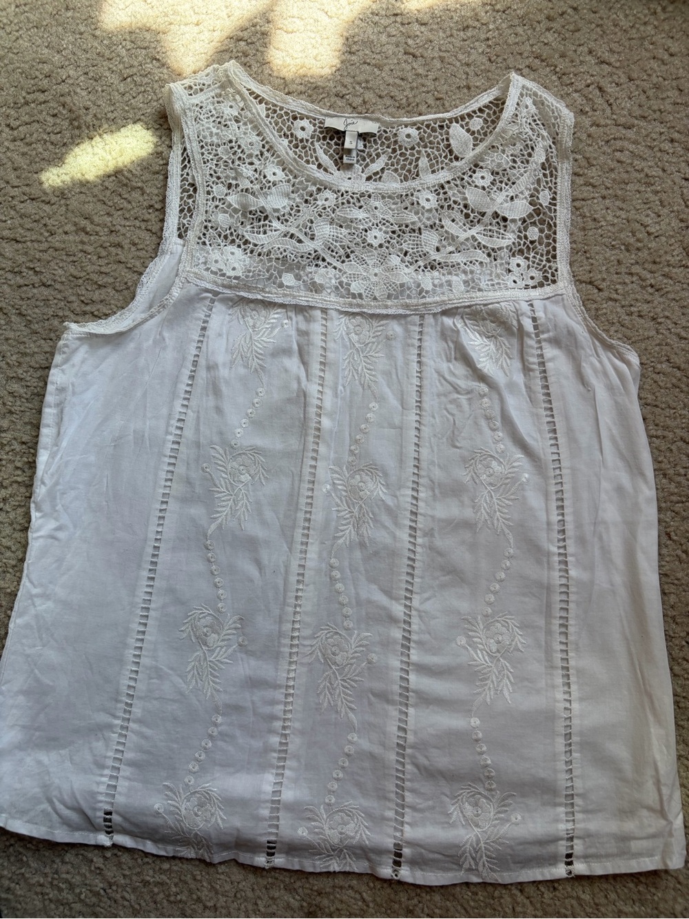 Joie Delicate White Crochet Yoke Sleeveless Top
